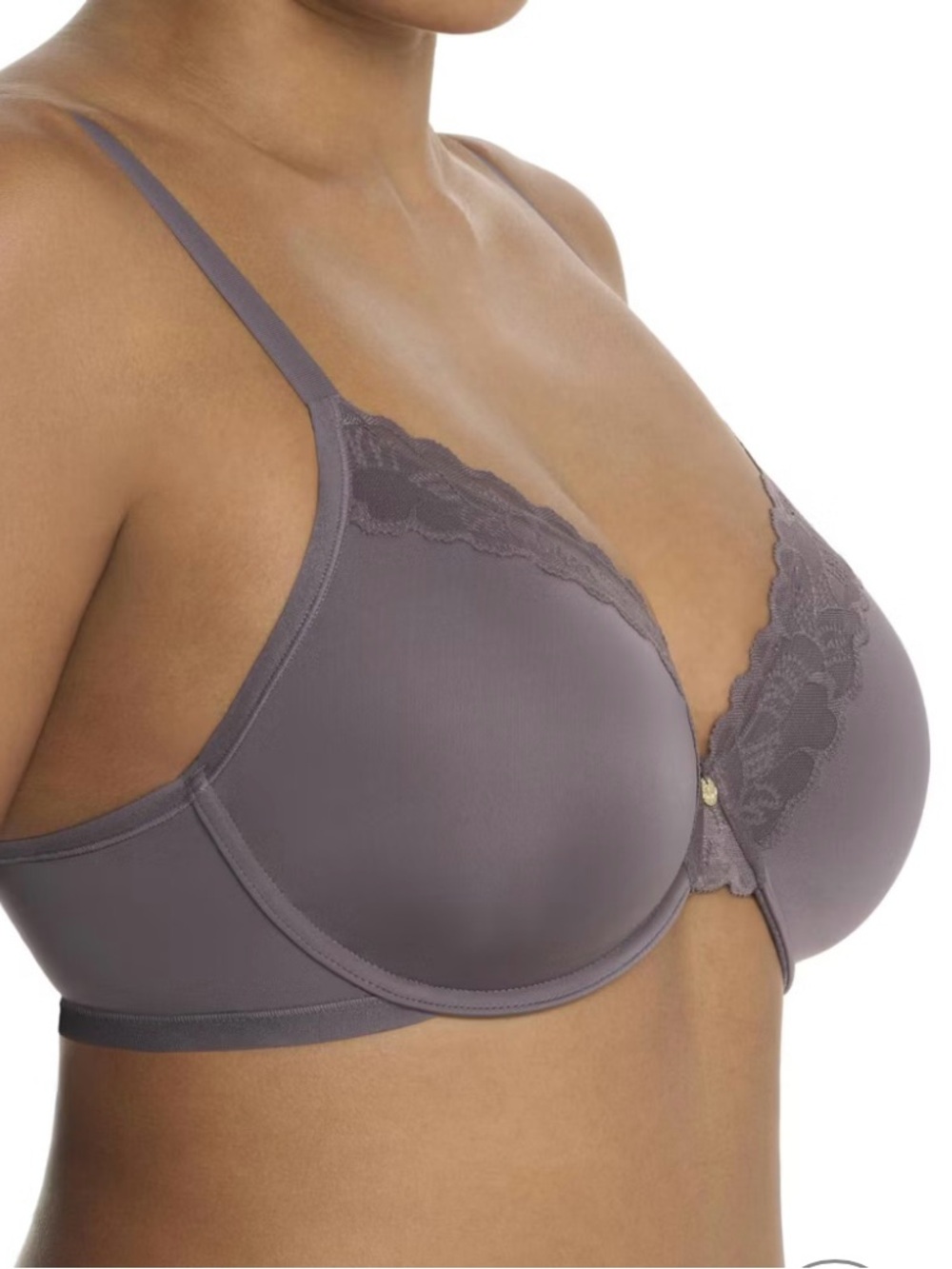 Natori Refined Lace Trim Underwire Plunge T-Shirt Bra Size 32DDD Gunmetal Gray